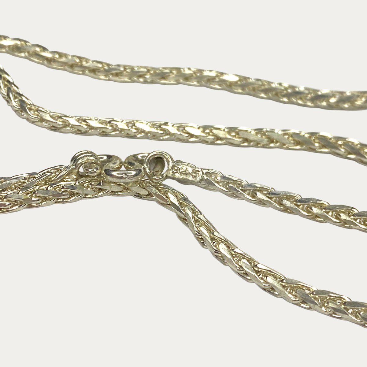 close up of silver 28 inch Dragon Scale chain link design