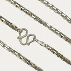 Silver Chain for Men | Square Box Link | 925 Sterling | 50g | 33" | 4mm | Handmade Silver & White Gold Necklace