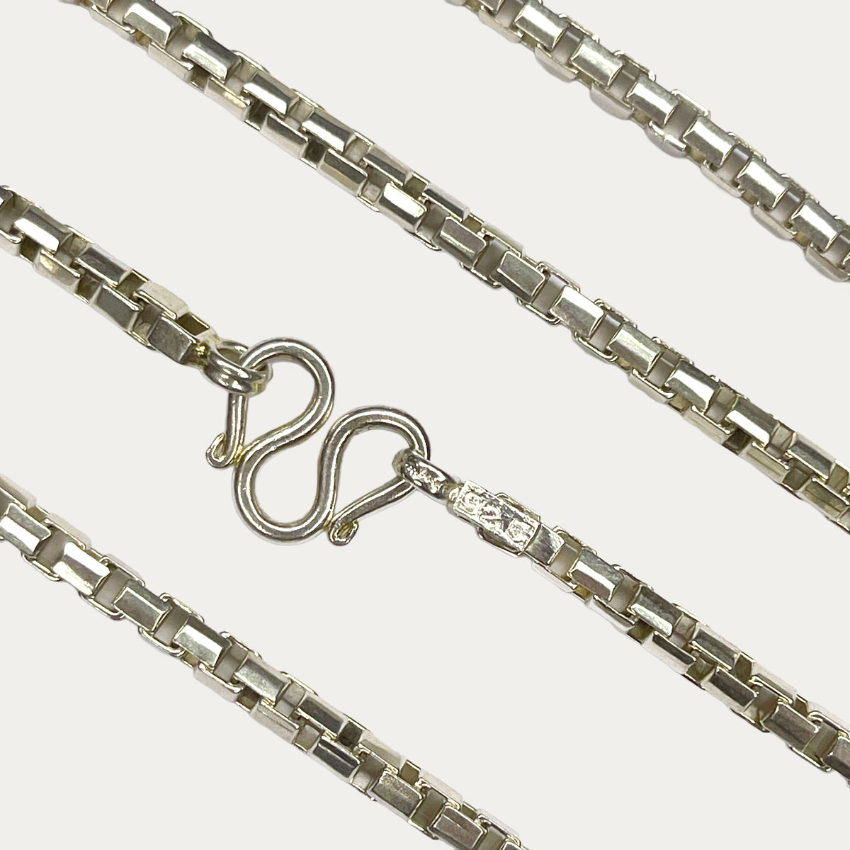 Silver Chain for Men | Square Box Link | 925 Sterling | 50g | 33" | 4mm | Handmade Silver & White Gold Necklace