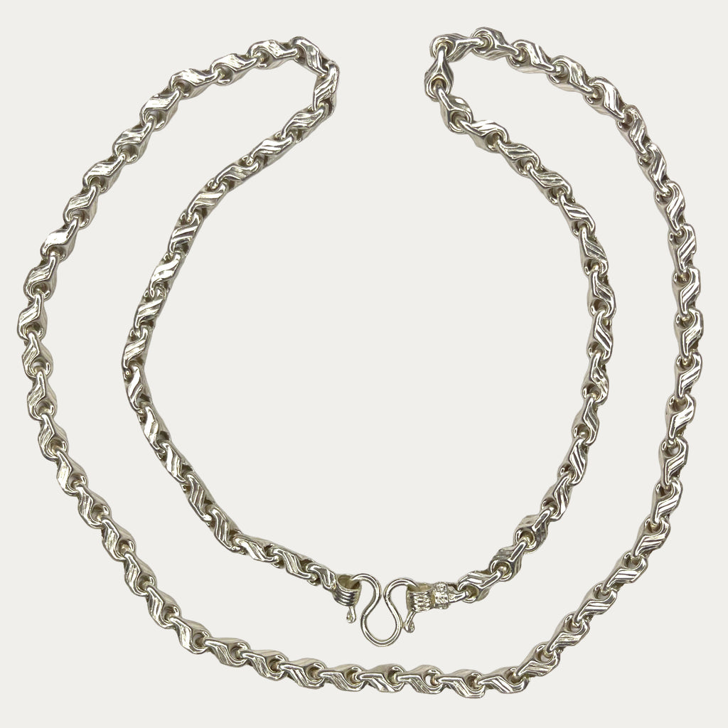 Solid 925 silver teardrop men’s chain, full view