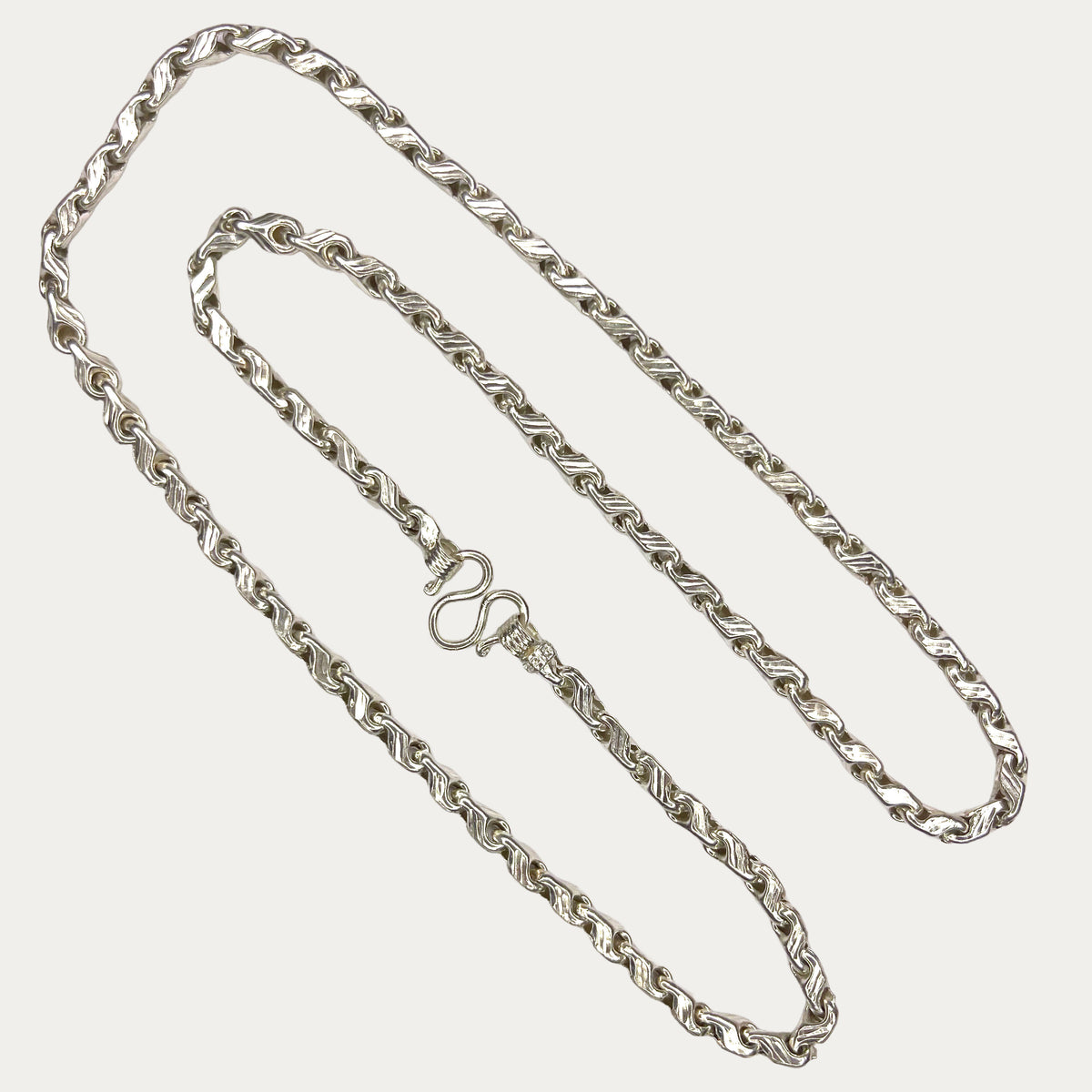 Solid silver teardrop chain for men, full length view