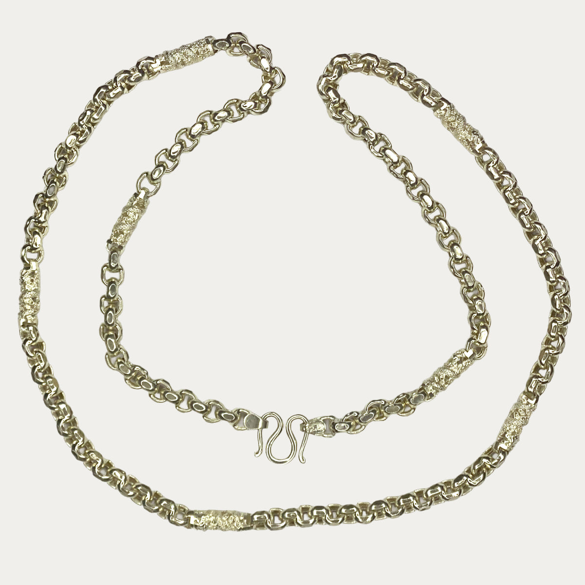 Full-length view of solid silver dragon chain necklace