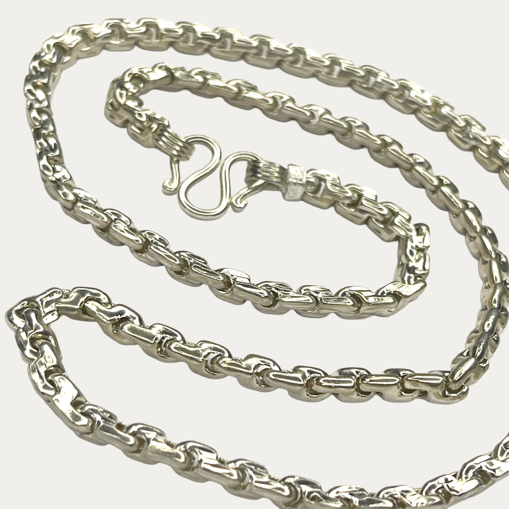 Silver Chain for Men | Fluted Link | 925 Sterling | 23g |24" | 6mm | Handmade Silver & White Gold Chain