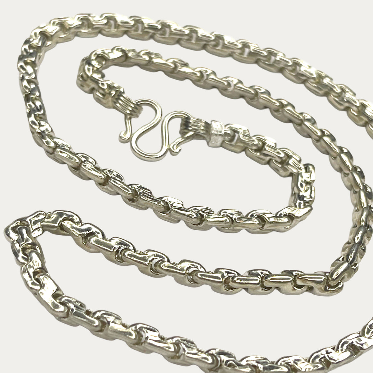 Silver Chain for Men | Fluted Link | 925 Sterling | 23g |24" | 6mm | Handmade Silver & White Gold Chain