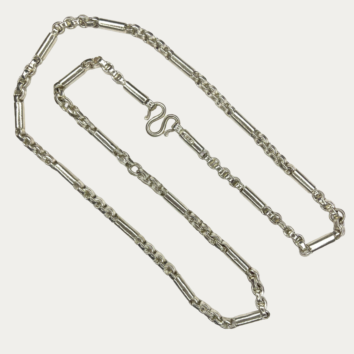 solid silver chain for men. round figaro belcher style