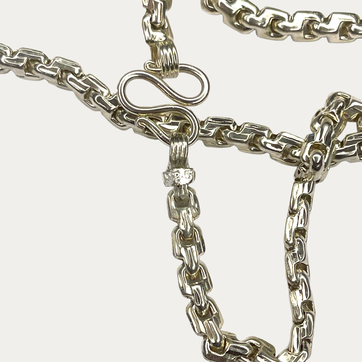 Silver Chain for Men | Fluted Link | 925 Sterling | 23g |24" | 6mm | Handmade Silver & White Gold Chain