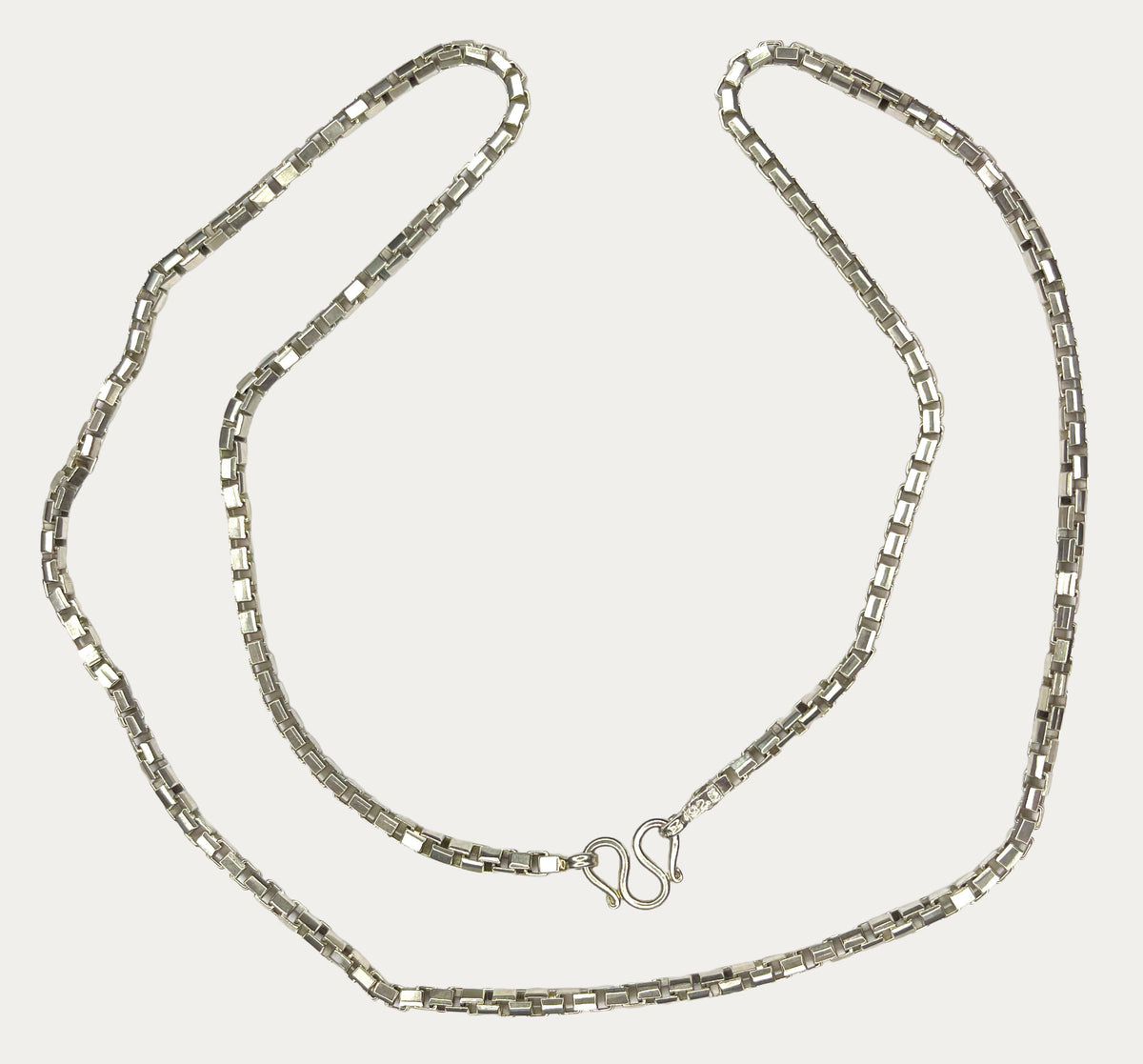 Silver Chain for Men | Square Box Link | 925 Sterling | 50g | 33" | 4mm | Handmade Silver & White Gold Necklace